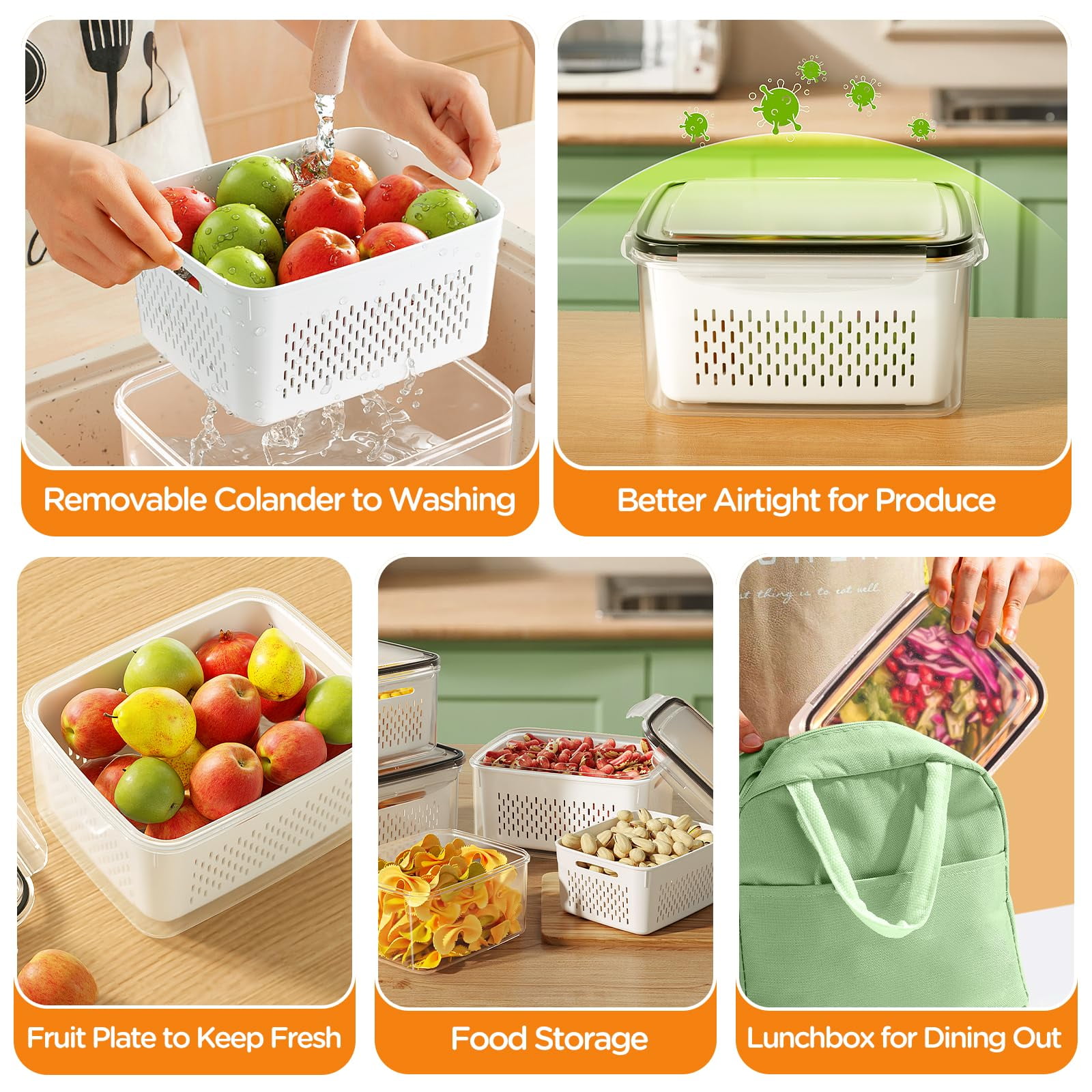 Food Storage Jars 6P White Multi-Size Fridge Produce Storage