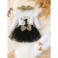 thumbnail image 3 of Suealasg Baby Girls New Year Outfit 4 Piece Infant Newborn Spring Clothes Letter Print Romper and Tulle Skirt Cute Headband Leg Warmer, 3 of 8