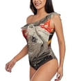 thumbnail image 5 of Daiia Abstract Red Koi Fish Art Women's One Piece Swimsuits Personalized One Shoulder Swimwear Asymmetric Ruffle Bathing Suits-Large, 5 of 8