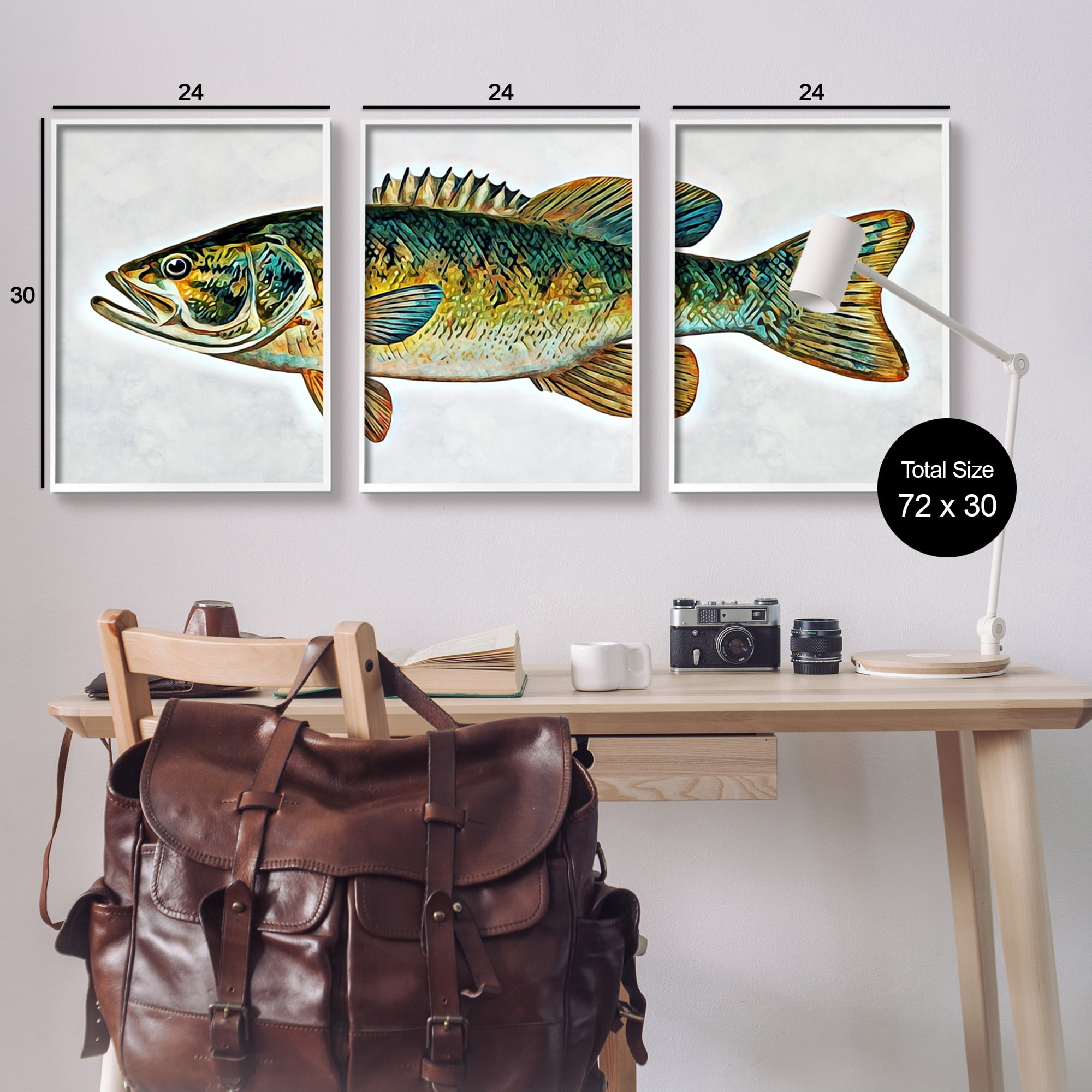 Stupell Lake House Bass Fish Wildlife Animals & Insects Painting White Framed Art Print Wall Art, Set of 3