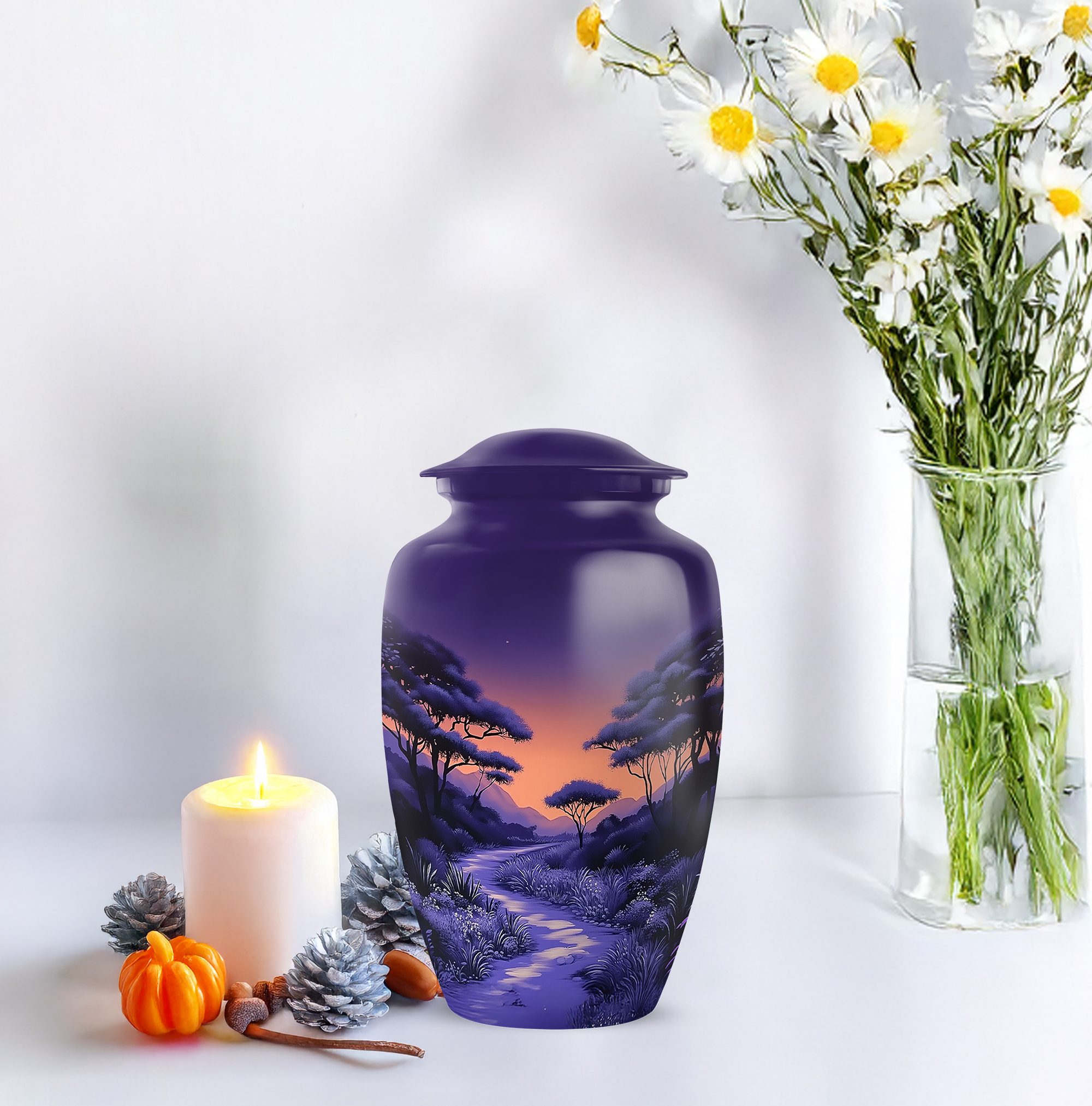 Purple Urns for Human Ashes Adult, Cremation Funeral Urn for Female - Memorial Decorative Urn - Ashes Urns Keepsake - 6inch, Medium Size with Velvet Bag - 1pcs