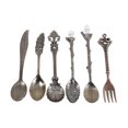 thumbnail image 1 of Set of 6 Mini Retro Royal Style Coffee Spoons and Forks, Fruit Kitchen Tableware, Antique Brass, 1 of 1