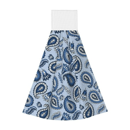 

Zufioo Blue Paisley Pattern Vintage Print Coral Fleece Velcro Hand Towel Hangable Absorbent Hand Towel Suitable for Kitchen Bathroom Household Items