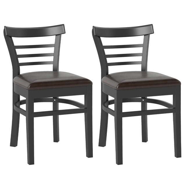 Gymax Modern Dining Chair Set of 2 Upholstered Kitchen Chair w/Rubber Wood Legs Black