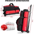 thumbnail image 6 of WOLT 3 Ball Bowling Ball Bags Double Roller Bag with Wheels Separate Shoe Compartment Retractable Handle Extends to 38’’ Red, 6 of 7