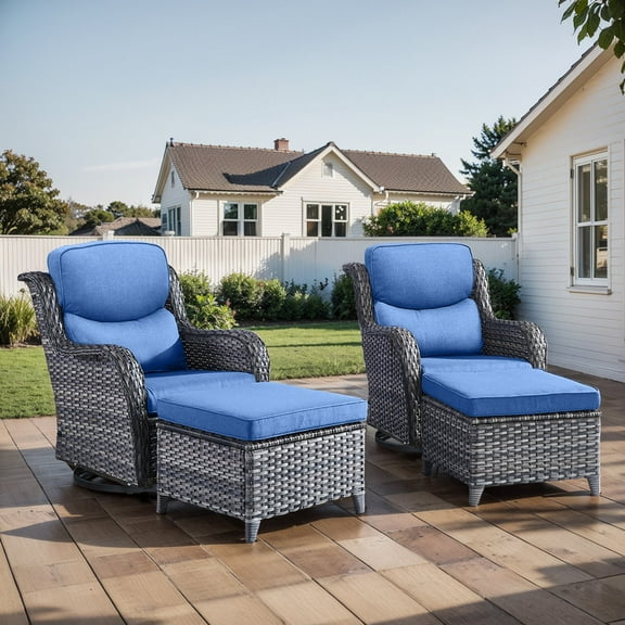 Gymojoy 4 Pieces Outdoor Patio Wicker Furniture Conversation Set All Weather High-Back Outdoor Swivel Chairs Patio Glider with Ottoman for Backyard