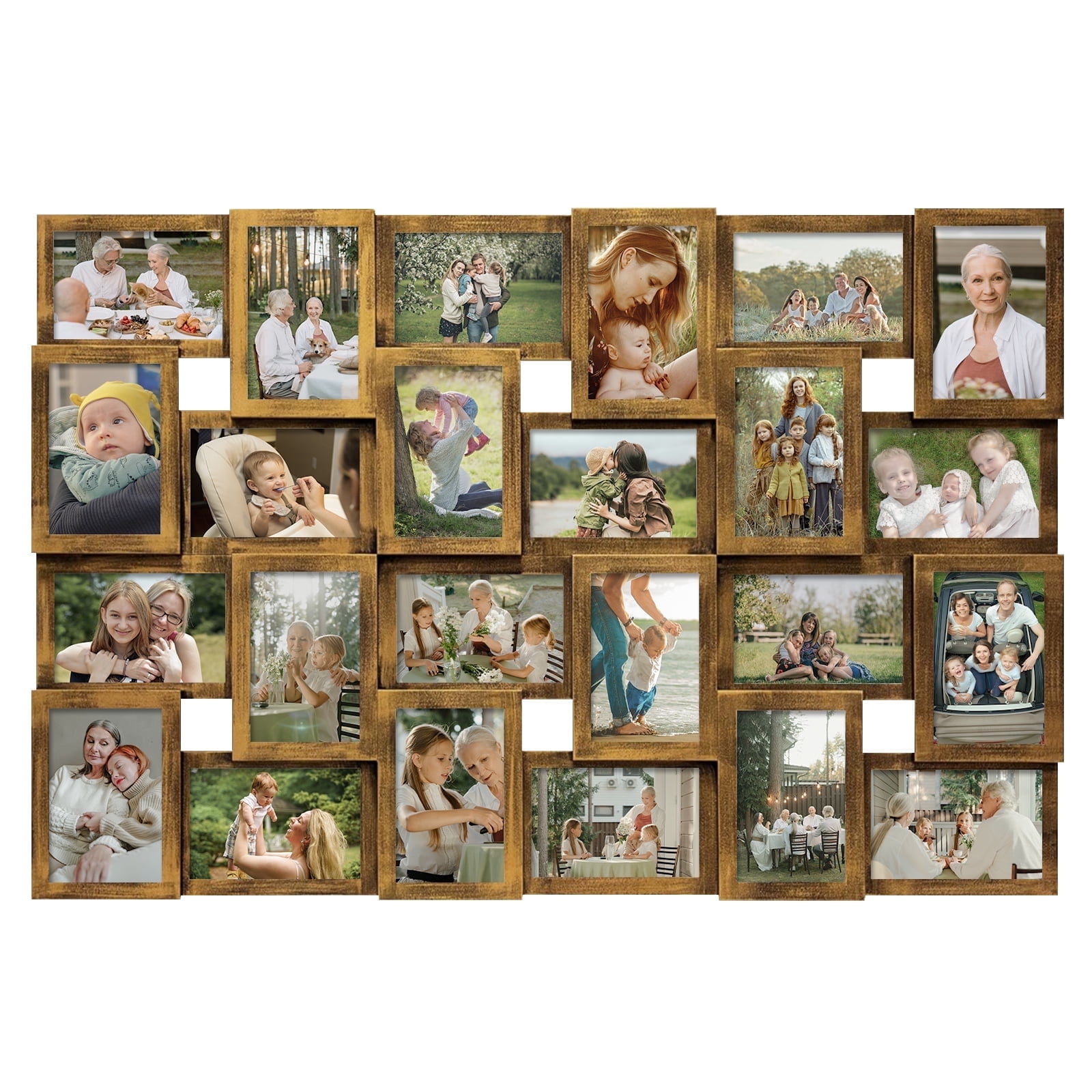 Hello Laura Rustic 24-Socket Retro Gold Collage Photo Frame 4 x 6 Pictures with Large Family and Friend Decor
