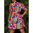 thumbnail image 2 of Multicolor Abstract Print Shirt Dress With Ruffle Lantern Sleeves And Side Slit, 2 of 7