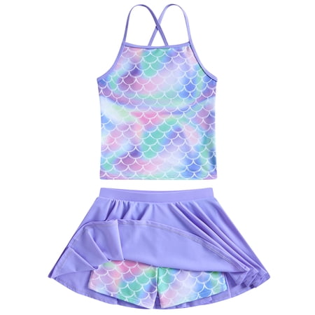 Lanbubble Girls Tankini Swimsuits Set Criss-Cross 2-Piece Bathing Suits Beach Swimwear 7-8 Years