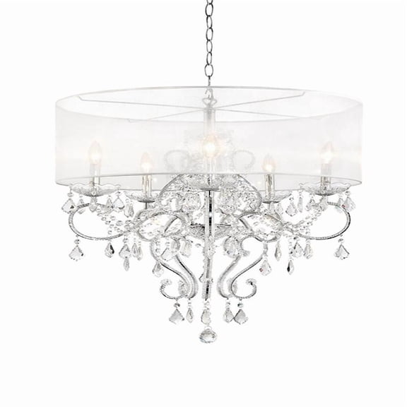 31.5" Tall Metal Ceiling Lamp "Evangelia" with Silver finish and Crystal Accents, Clear Shade