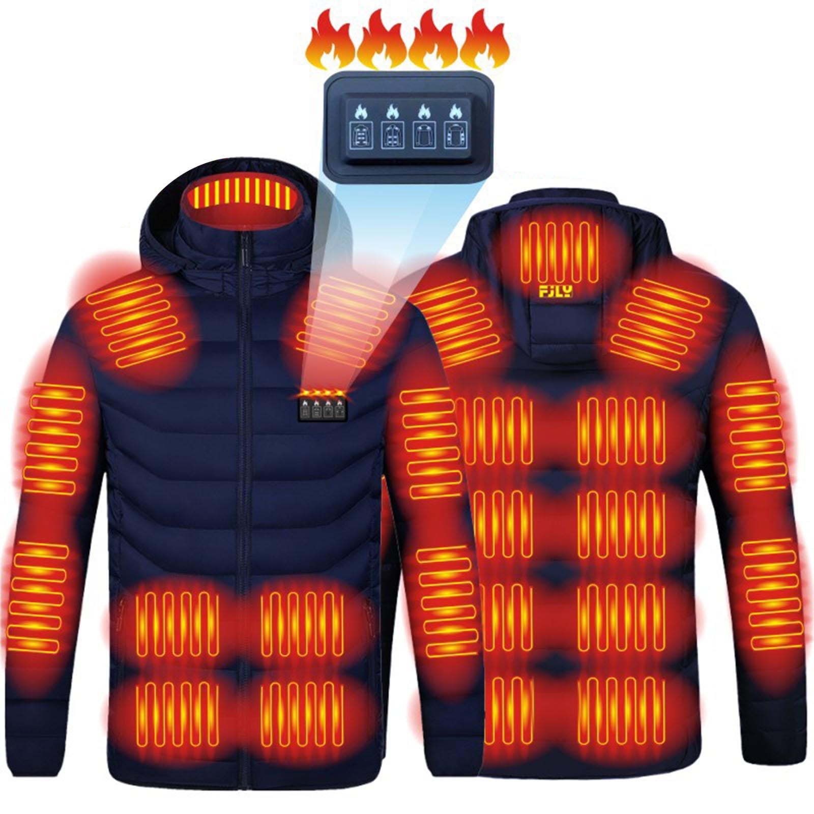 pstuiky Heated Jacket for Men and Women Solid Color Zipper Four Control 21 Areas Rechargeable USB Waterproof Heated Vest Unisex Oversize Warm Coat with Detachable Hood Outwear
