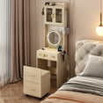 thumbnail image 3 of Ktaxon Makeup Vanity Table for Small Spaces, Vanity Table Set with 3 Color LED Light, Bedroom Dressing Table, Natural, 3 of 13