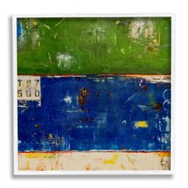 Stupell Industries Green Blue Striped Street Style Stencil Rustic Abstract Painting White Framed Art Print Wall Art, Design by Erin Ashley