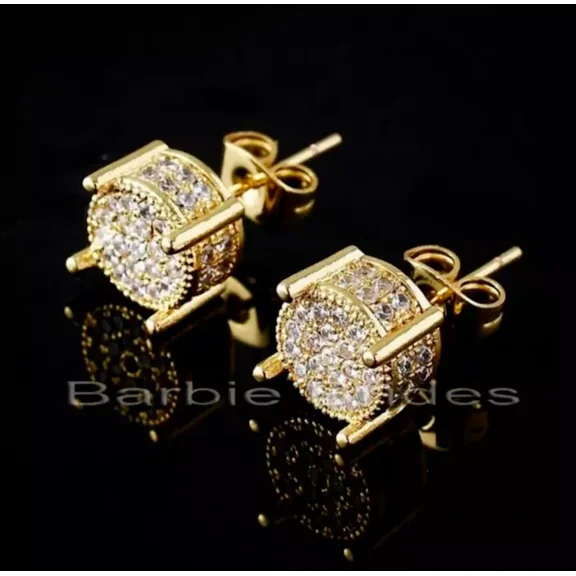 Exquisite Micro Pave Iced 18K Gold Plated Cubic Zirconia Men Women Stud Earrings