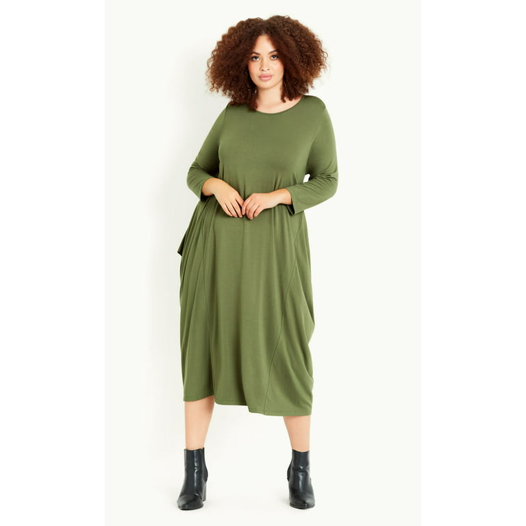 hovedvej Hvor fint radius Evans Women's Plus Size Karina 3/4 Sleeves Relaxed Fit Knit Midi Dress -  Walmart.com