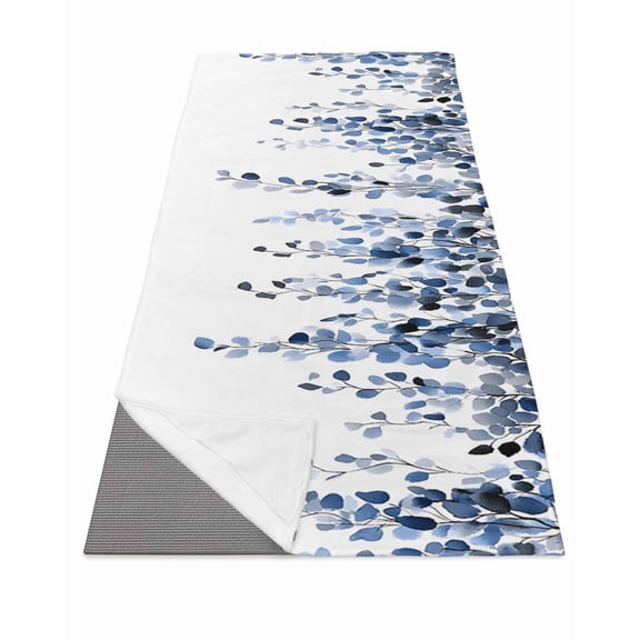 Blue Eucalyptus Leaves Yoga Towel for Hot Yoga Non Slip, Weeping Spring Botanical Summer Yoga Mat Towel Absorbent Yoga Sweat Towels Microfiber Hot Yoga Blanket for Bikram Pilates 26"x70"