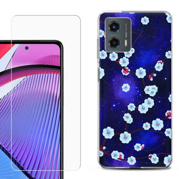 OneToughShield ® Compatible with Motorola Moto G 5G 2023, Shockproof Phone Case, with Tempered Glass Screen Protector - Blossom Stars