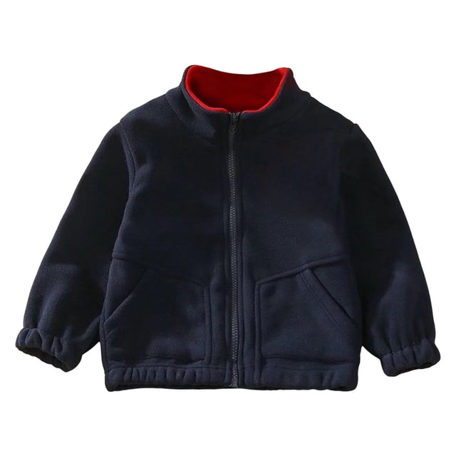 Gibobby Abrigos de invierno para bebés y niñasOtoño Invierno niños pequeños niñas manga larga Color sólido polar cremallera chaqueta Casual niños abrigos(Marina, 6-8 Años)