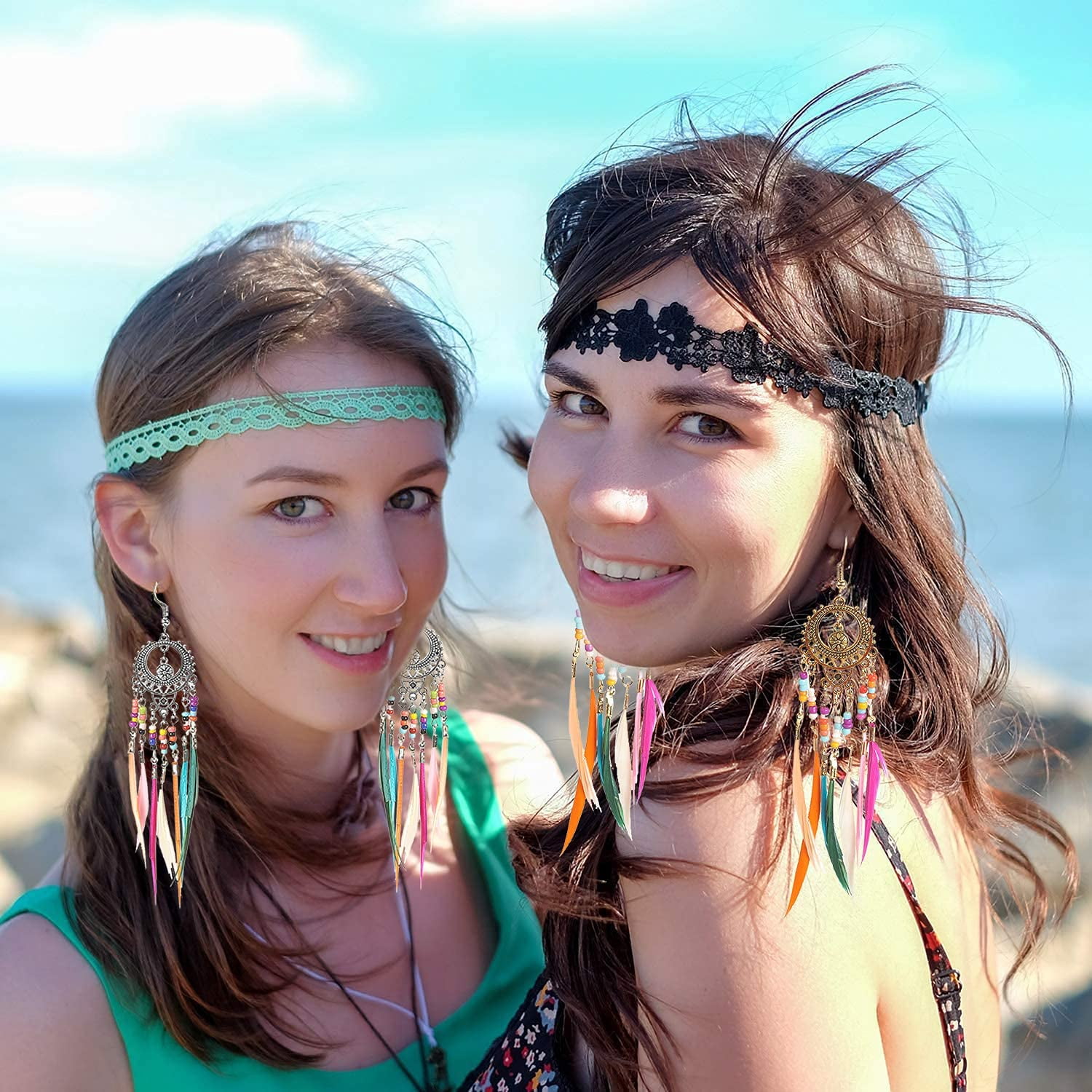 Bohe Feather Earrings for Women Vintage Long Beaded Tassel Dangle Earrings Handmade Lightweight Colorful Feather Drop Earrings Birthday Gift for Women Girls Walmart