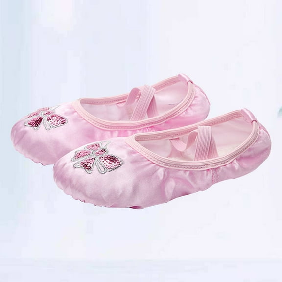OUNONA Stretch Satin Ballet Shoes with Ribbon and Embroidery Pattern for Modern Dance and Yoga