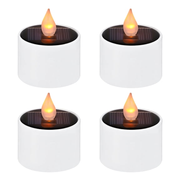UNOMOR 4Pcs Tea Lights Candles Flameless Solar Candle Light White LED Flickering Effect Holiday Celebrations