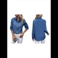 thumbnail image 3 of Camisas con Botones para Mujer, Blusas de Larga, Blusas Casuales Lisas para Oficina y Trabajo Azul Vaquero M, 3 of 7