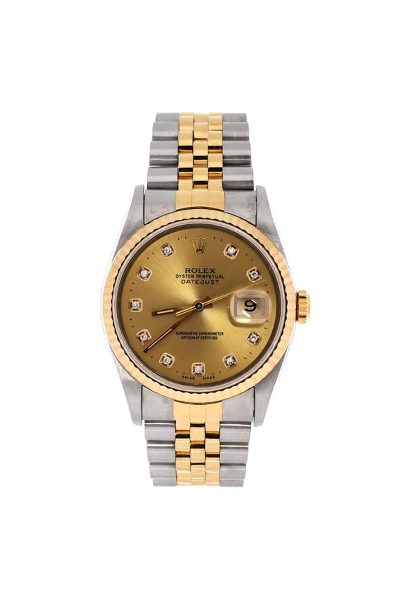 Pre-Owned Oyster Perpetual Datejust Automatic Watch Stainless Steel and Yellow Gold with Diamond Markers 36 By Rebag