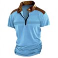 thumbnail image 2 of AHTJRT Men's Quarter Zipper Golf Polo Shirts Vintage Striped Short Sleeve Stand Collar Loose Fit Sport Tops Sky Blue 2XL, 2 of 3