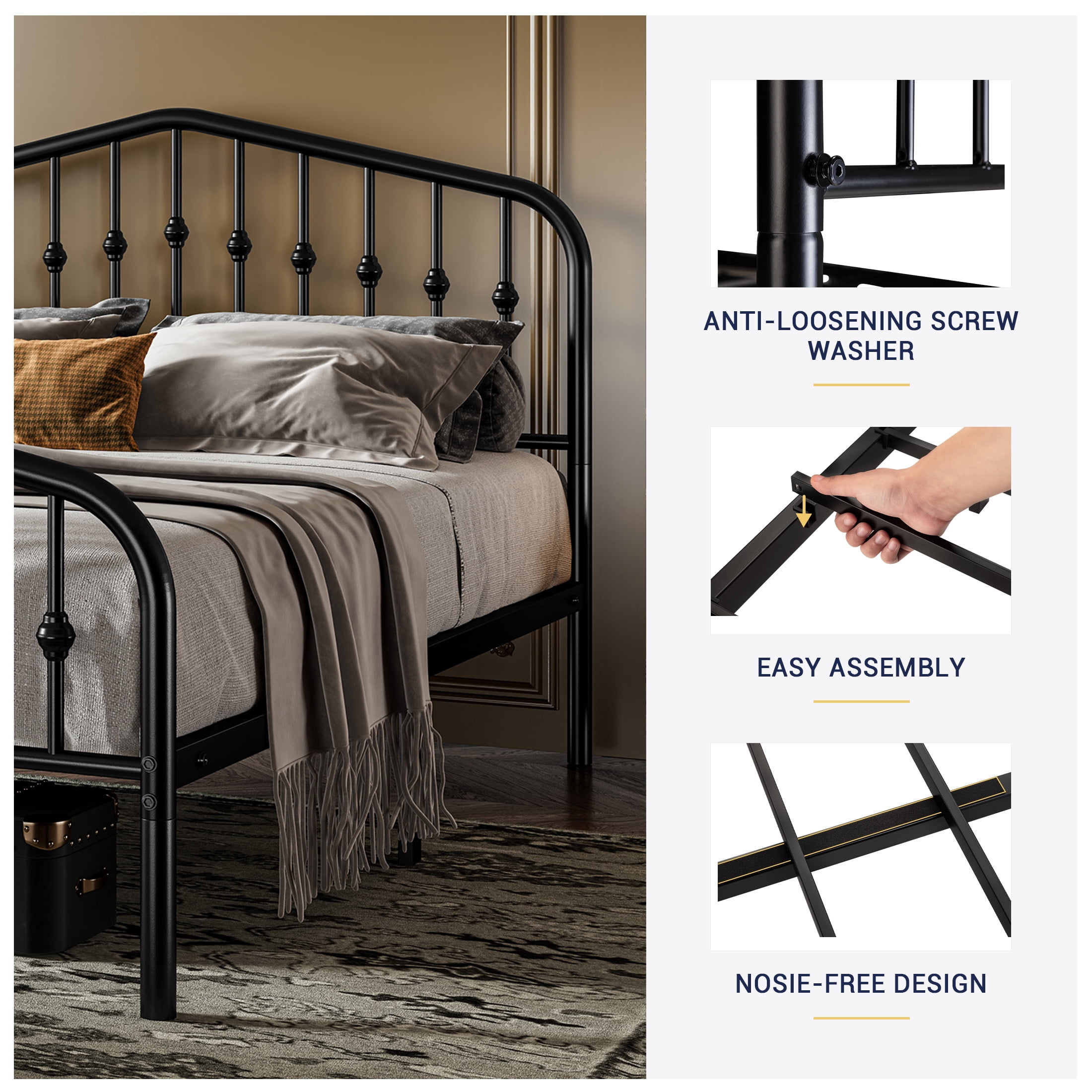 Sifurni King Size Metal Bed Frame, Victorian Vintage Design with Headboard & Footboard, Black - Walmart.com Sifurni King Size Metal Bed Frame, Victorian Vintage Design with Headboard & Footboard, Black - Walmart.com