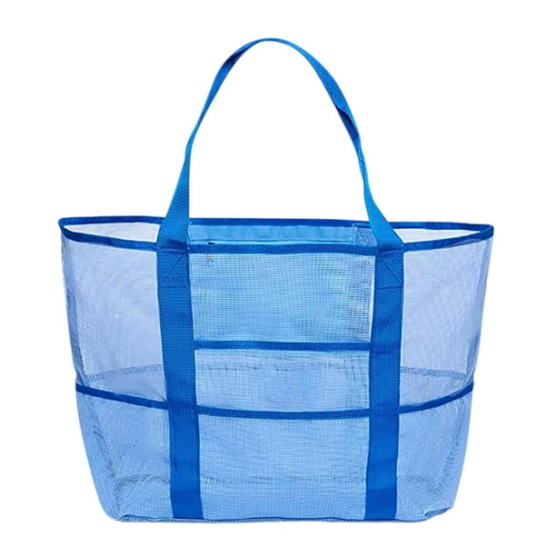 Bolso de Playa de Malla, Traje de Baño de Playa Bolso de Almacenamiento de Malla Bolso Deportivo de Viaje de Malla Grande con 8 Bolsillos Capacidad 35L, Bolso de Playa Grande para Acampar Vacaciones E