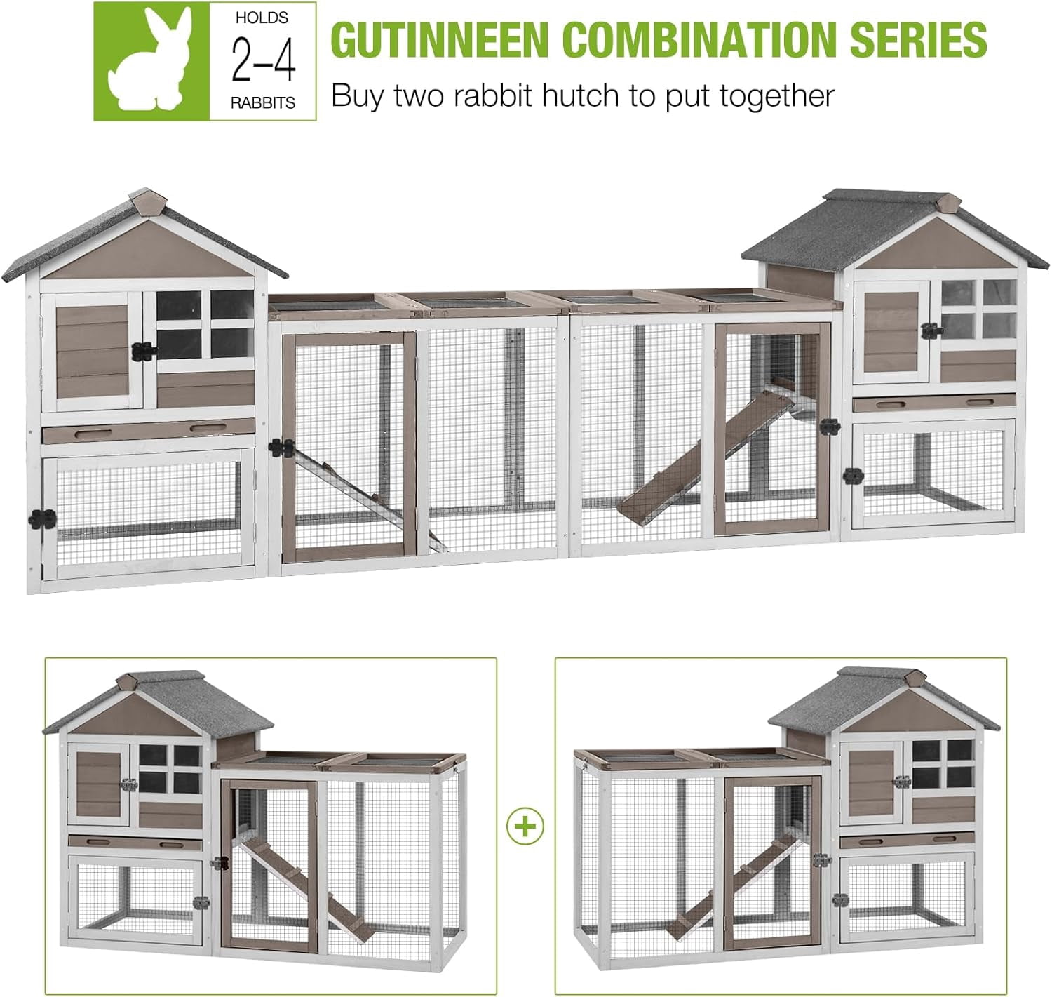 BUTINGLALE Rabbit Hutch Chicken Coop Expandable Indoor Bunny Cage Outdoor Guinea Pig Cage with Run 51.6" L, Brown