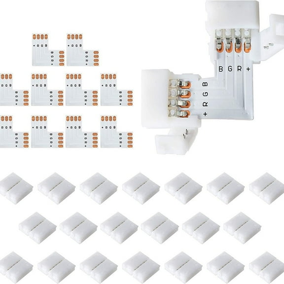 20pcs L-Shaped 4Pin 10MM RGB LED Connector Kit 90 degrees Corner Connection