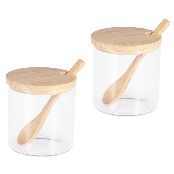 WHAMVOX Glass Seasoning Jars with Spoon and Removable Bamboo Lids for Storage Most Tablecloth 2 pcs