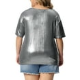 thumbnail image 3 of GRACE & GRANDEUR Haut Grande Taille pour Femmes Métallisé Col Rond Manches Courtes T-Shirt Chemisiers de Fête Tee Hauts, 3 of 5