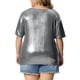 thumbnail image 3 of Blusas de fiesta metálicas holográficas de manga corta para mujeres de tallas grandes Agnes Orinda 3X plateadas, 3 of 6
