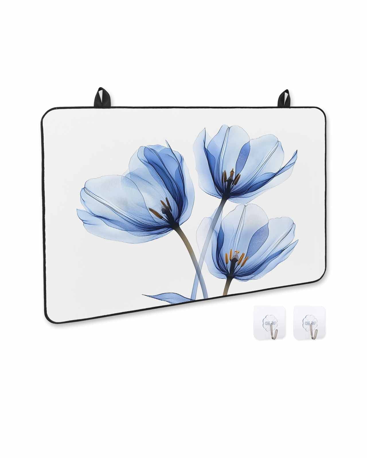 nqOlkjepod Large Induction Cooktop Protector Mat 36"x21", Light Blue Tulip Stove Top Covers for Electric Stove, Spring Modern Rustic Floral Botanical Stove Burner Cover Mats, Glass Top Stove Cover