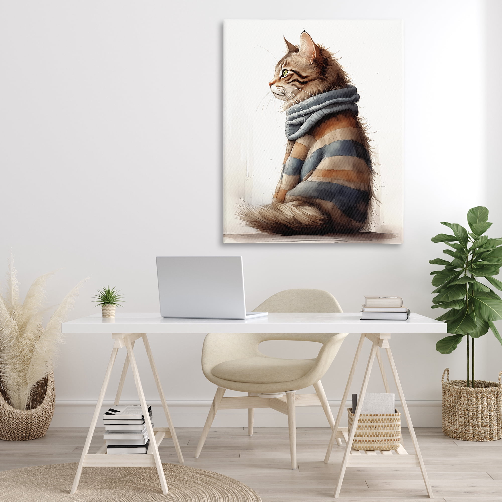 Stupell Industries Cat in Striped Sweater Animals & Insects Painting Gallery Wrapped Canvas Art Print Wall Art, 36 x 48