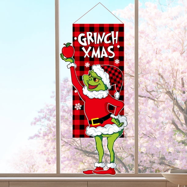 Bandera de tela de Feliz Navidad, suministros de decoración de porche de puerta de Navidad, adorno colgante, bandera de Papá Noel para colgar en la ventana de la puerta de la pared kaili Sencillez
