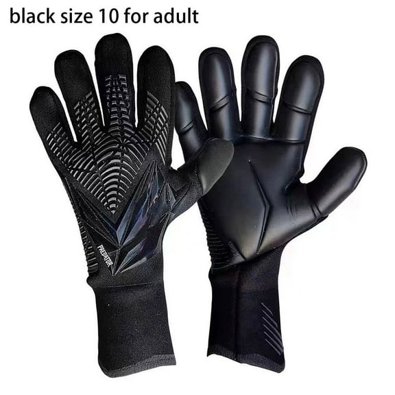 1Pair New Breathable Anti-slip Finger Protection Thick Latex Goalkeeper Gloves Goalie Gloves Football Soccer Gloves BLACK SIZE 10 FOR ADULT