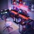 EastVita L Shaped Computer Gaming Desk with Power Outlet & LED Light, 54 Inch Reversible Modern Corner Desk, Study Desk