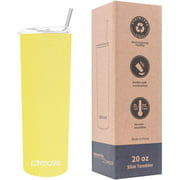 Ezprogear Slim Tumbler Stainless Steel Double Wall Vacuum Insulated with Straws (20oz, Neon Yellow)
