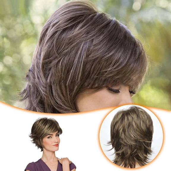 Fashionable European Style Women's Short Curly Wig with Slanted Cut and Intermediate Color Synthetic Hair Headband