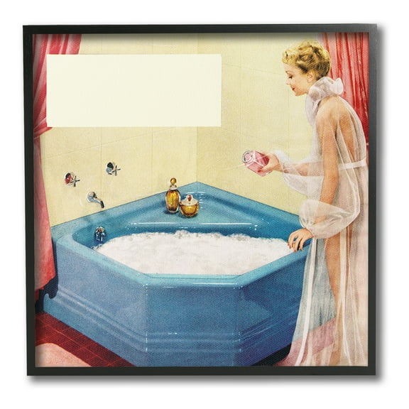 Stupell Industries Vintage Bubble Bath Girl Novelty Painting Black Framed Art Print Wall Art, 12 x 12