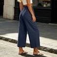 thumbnail image 4 of HomeDM Capris Pants for Women Wide Leg Pants with Pockets High Waisted Navy Lounge Work Trousers Size M, 4 of 8