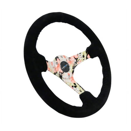 NRG Reinforced Steering Wheel (350mm / 3in. Deep) Blk Suede Floral Dipped w/ Blk Baseball Stitch