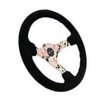 NRG Reinforced Steering Wheel (350mm / 3in. Deep) Blk Suede Floral Dipped w/ Blk Baseball Stitch