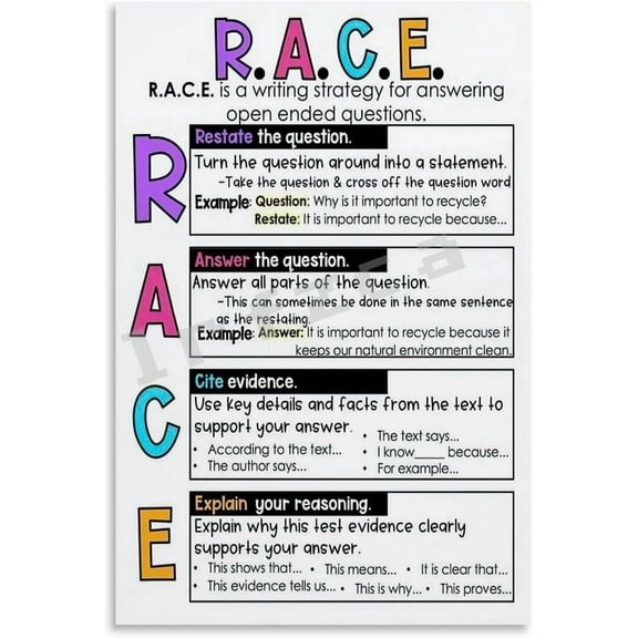RACE Writing Strategies English Classroom Poster (7) Canvas for Bedroom Living Room Decor