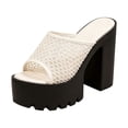 thumbnail image 6 of Rokment Mesh Platform Chunky Block High Heels Dress Slip on Sandals for Women Trendy Casual Breathable Heeled Slides Dressy Pumps Summer Shoes Beige Size 6.5, 6 of 7