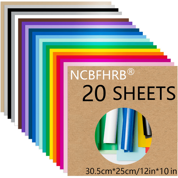 HTV Heat Transfer Vinyl Bundle 20 Sheets 12" x 10"  Iron on Vinyl for Cricut, Easy to Cut & Weed & Transfer, Assorted Colors for patterns for T-Shirt