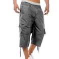 thumbnail image 4 of BiZtdJrK Men's Long Cargo Shorts Loose Wide Leg Knee Length Capri Solid Color Casual Cropped Work Trousers with Pockets, Gray, XL, 4 of 5